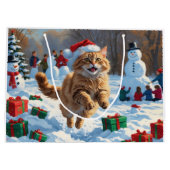 トルコのアンゴラ走キャットの雪のクリスマス帽子 ラージペーパーバッグ (裏面)