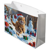 トルコのアンゴラ走キャットの雪のクリスマス帽子 ラージペーパーバッグ (裏面アングル)