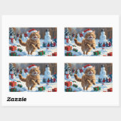 トルコのアンゴラ走キャットの雪のクリスマス帽子 長方形シール (シート)