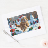 トルコのアンゴラ走キャットの雪のクリスマス帽子 長方形シール (封筒)
