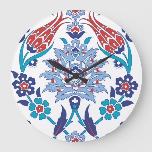 トルコのイズニクのタイル:ヴィンテージパターン。 ラージ壁時計 (正面)