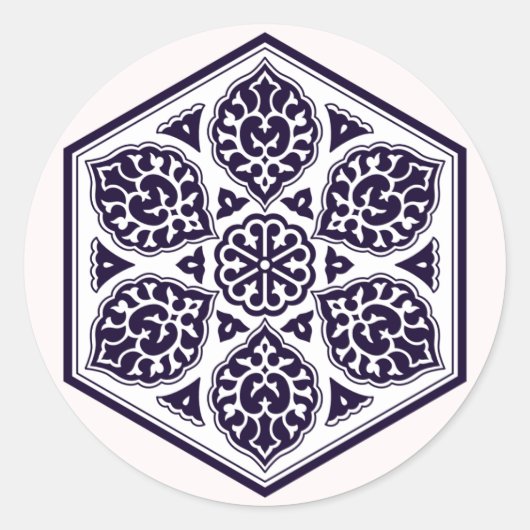 トルコのオスマン帝国ブルーホワイトジオメトリックアート ラウンドシール (正面)