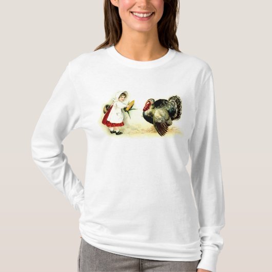 トルコのトウモロコシのワイシャツを与えているヴィンテージの感謝祭の女の子 Tシャツ (正面)