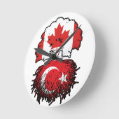 トルコのトルコのカナダの木のルーツ国旗 ラウンド壁時計 (傾斜)