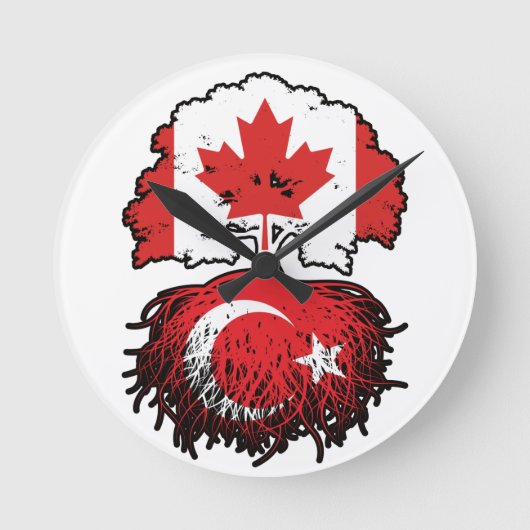 トルコのトルコのカナダの木のルーツ国旗 ラウンド壁時計 (正面)