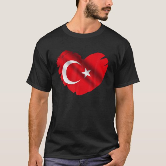 トルコのトルコの恋人の形にハート国旗 Tシャツ (正面)