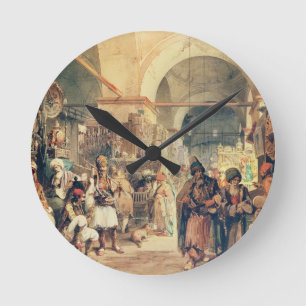 トルコのバザー1854年(紙の鉛筆及びw/c) ラウンド壁時計