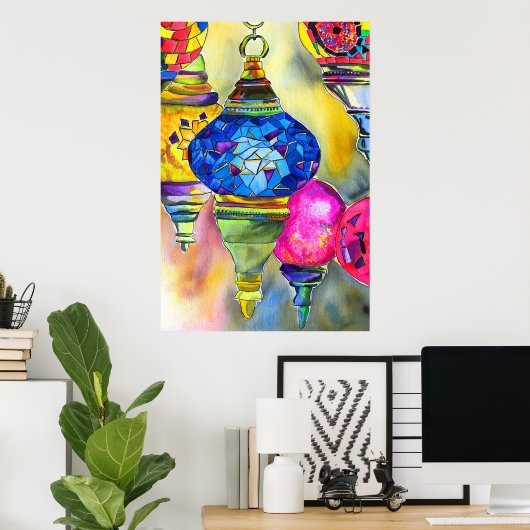 トルコのランプのモザイクの水の色のアー素晴らしト ポスター (ホームオフィス)