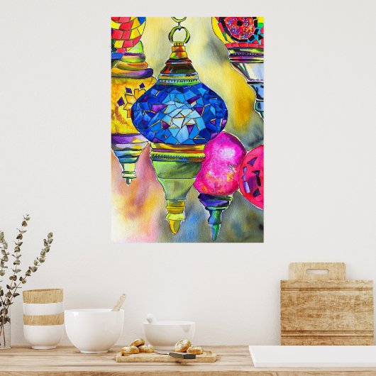 トルコのランプのモザイクの水の色のアー素晴らしト ポスター (キッチン)