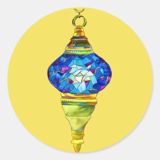 トルコのランプのモザイクアートの水色 ラウンドシール (正面)