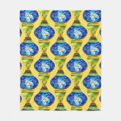 トルコのランプ青モザイクの水彩画 フリースブランケット (正面)