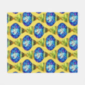 トルコのランプ青モザイクの水彩画 フリースブランケット (正面(横))