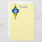 トルコのランプ青モザイクの水彩画 便箋 (正面/裏面)