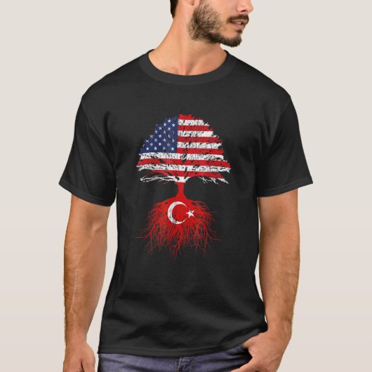 トルコのルーツトルコ系アメリカ合衆国フラッグズナチュラライザ Tシャツ (正面)