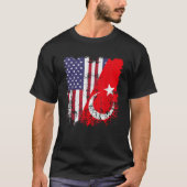 トルコのルーツハーフアメリカ国旗 Tシャツ (正面)