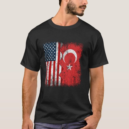 トルコのルーツハーフアメリカ国旗America Turkey Fl Tシャツ (正面)