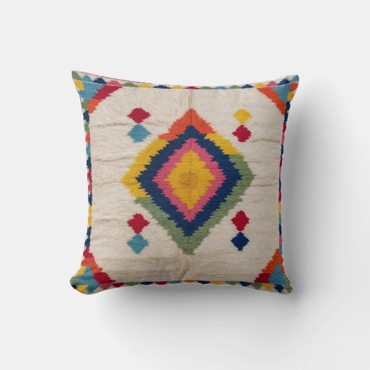 トルコの喜び:白Kilim Pillows for Boho Chic クッション (正面)