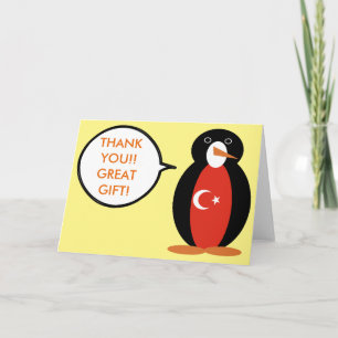 トルコの国旗を着たペンギンのお礼カード サンキューカード