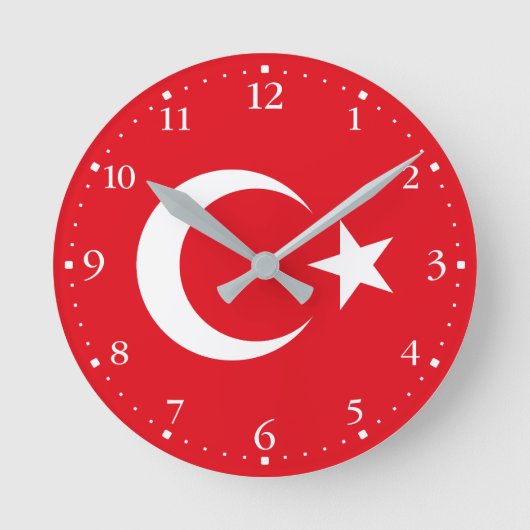 トルコの国旗 ラウンド壁時計 (正面)