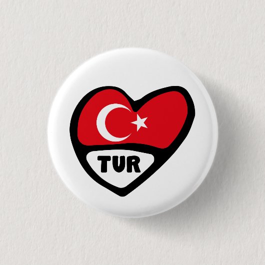トルコの国番号の旗のハートPinのバッジ、TUR 缶バッジ (正面)