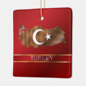 トルコの地図およびトルコの旗の金属金ゴールド セラミックオーナメント (左)