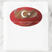 トルコの地図とトルコ国旗の金属ピクセル 楕円形シール (バッグ)
