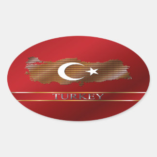 トルコの地図とトルコ国旗の金属ピクセル 楕円形シール
