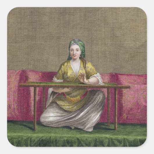 トルコの女の子、刺繍刺繍、18世紀(彫刻) スクエアシール (正面)