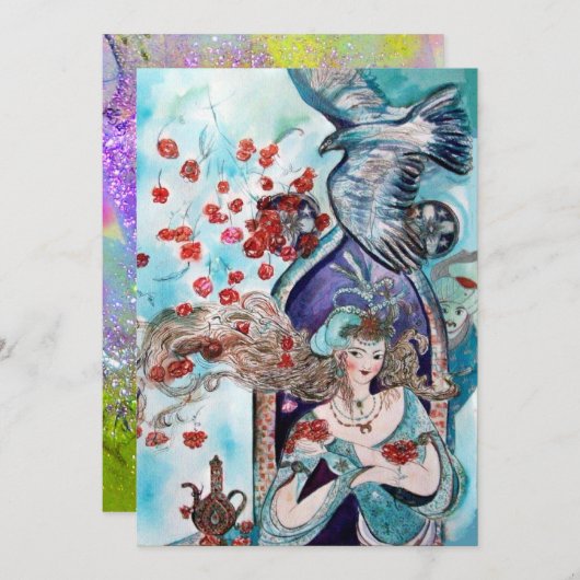 トルコの妖精の物語、明るい赤の青い紫の輝き 案内状 (正面/裏面)
