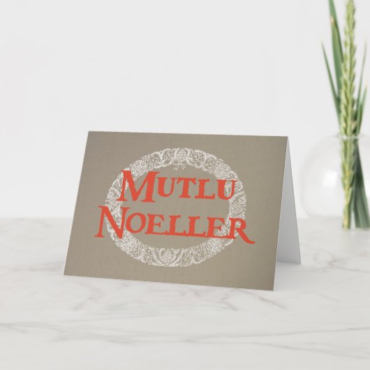 トルコの挨拶のホワイトクリスマスのリースの赤のバーラップ シーズンカード (正面)