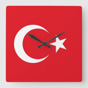 トルコの旗が付いている柱時計 スクエア壁時計