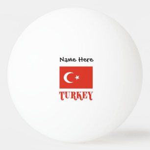 トルコの旗とトルコの名入りデザイン 卓球ボール