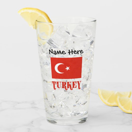 トルコの旗とトルコの名前入り タンブラーグラス (アイス正面)