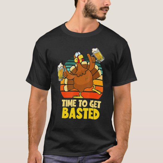 トルコの時間を取得するレトロ幸せな感謝祭 Tシャツ (正面)