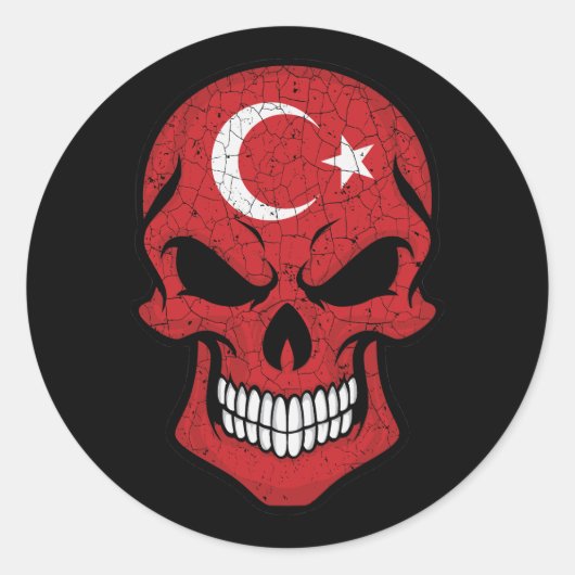 トルコの笑顔スカル国旗 ラウンドシール (正面)