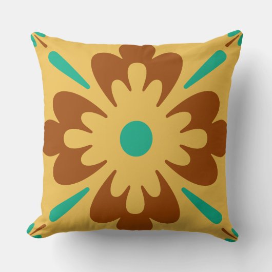 トルコの茶色と黄色のスペインのタイル模様 クッション (正面)