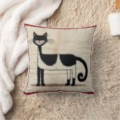 トルコの財宝：ネコ白黒キリム枕 クッション (ブランケット)