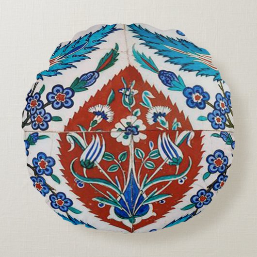 トルコの陶器の花 ラウンドクッション (正面)