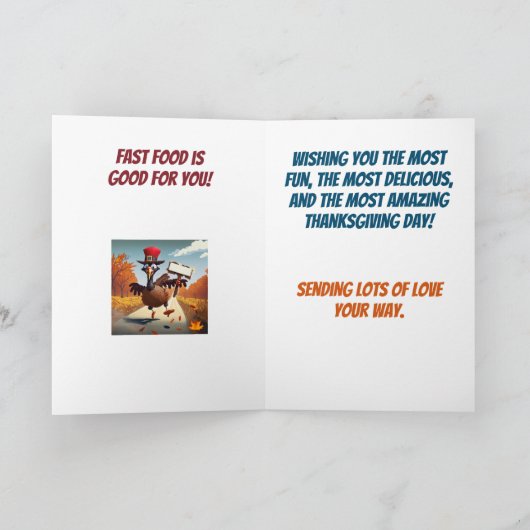 トルコはピザの感謝祭を注文おもしろいする カード (内部)