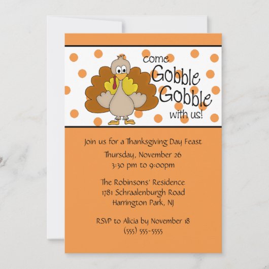 トルコは感謝祭のディナー・パーティをがつがつむさぼりましたり、がつがつむさぼります 招待状 (正面)