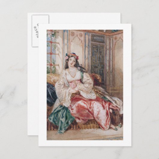トルコを着たオスマン帝国のインテリアに着席した女性 ポストカード (正面/裏面)