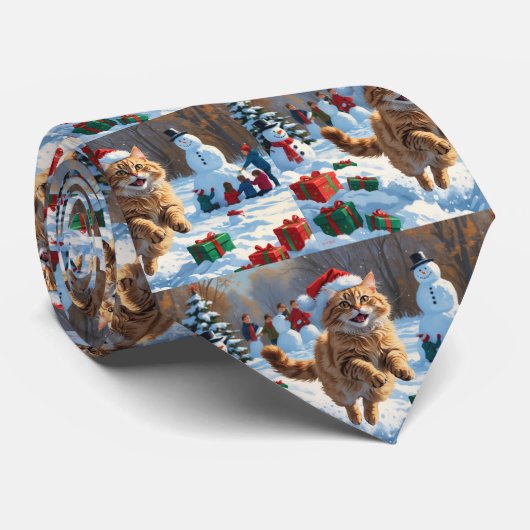 トルコアンゴラの猫の雪中走行とクリスマスハット ネクタイ (ロール)