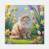 トルコアンゴラ猫の春の花の絵 マグネット (正面)