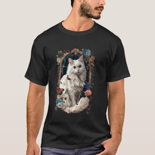 トルコアンゴラ猫の花 Tシャツ (正面)