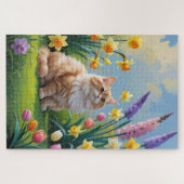 トルコアンゴラ猫 春の花の絵 ジグソーパズル (横)