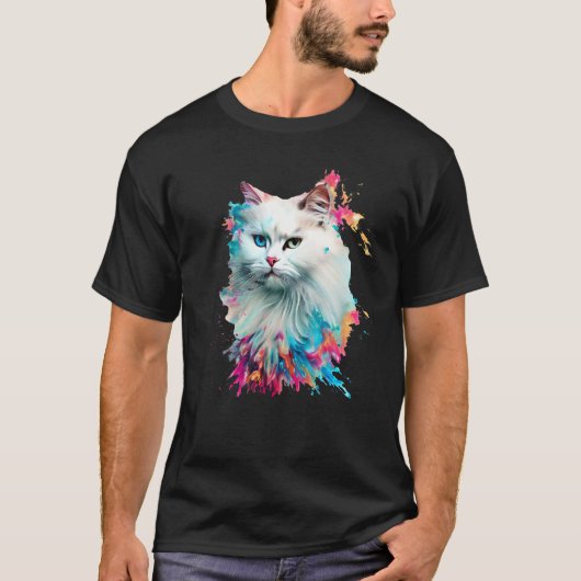 トルコアンゴラ 色とび散るペイント、抽象的 Tシャツ (正面)