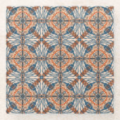 トルコインスパイア語：テクスチャード海軍とテラコッタ ガラスコースター (正面)