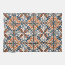 トルコインスパイア語：テクスチャード海軍とテラコッタ キッチンタオル