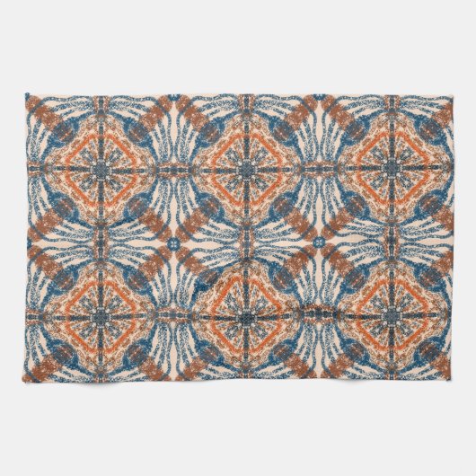 トルコインスパイア語:テクスチャード海軍とテラコッタ キッチンタオル (横)