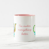 トルコカラフルのティーポットの水色 ツートーンマグカップ (中央)